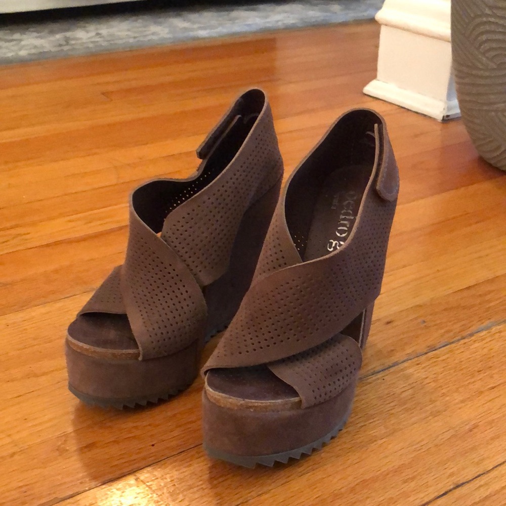 Brown Pedro Garcia Wedges, size 8.5. Barely worn.
